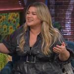 Kelly’s black leather utility dress on The Kelly Clarkson Show