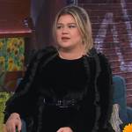 Kelly’s black velvet ruffle dress on The Kelly Clarkson Show