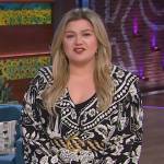 Kelly’s black floral print mini dress on The Kelly Clarkson Show