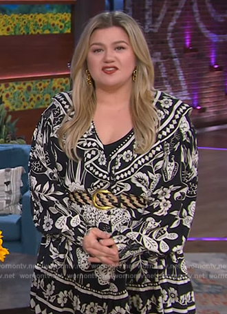 Kelly's black floral print mini dress on The Kelly Clarkson Show