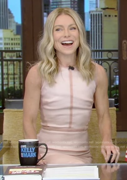 Kelly’s pink sleeveless sheath dress on Live with Kelly and Mark