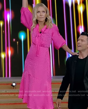 Kelly’s pink tie neck midi dress on Live with Kelly and Mark