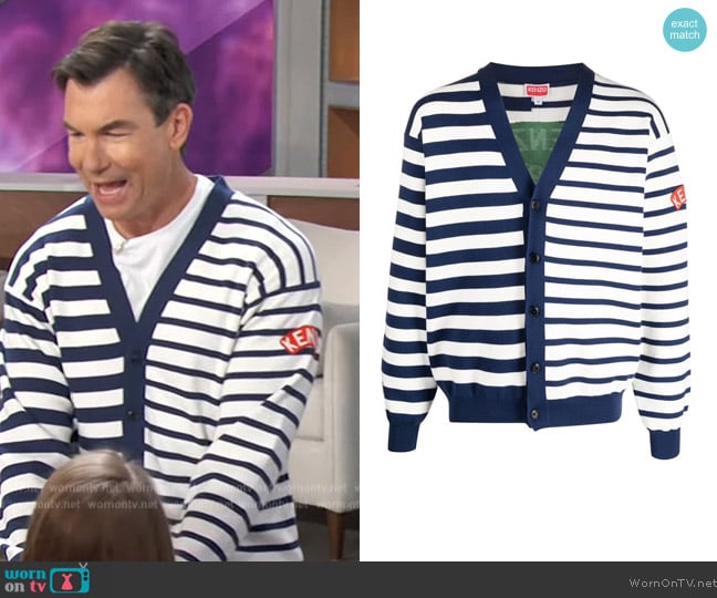 Kenzo Nautical Mixed Stripe Cotton & Wool Cardigan worn by Jerry O'Connell on The Talk