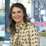 Keri Russell’s logo print tie neck blouse on Today