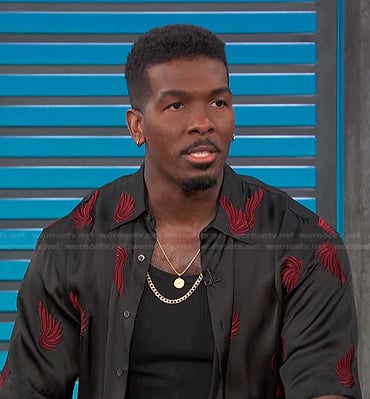 Khris Davis’s black embroidered shirt on Access Hollywood