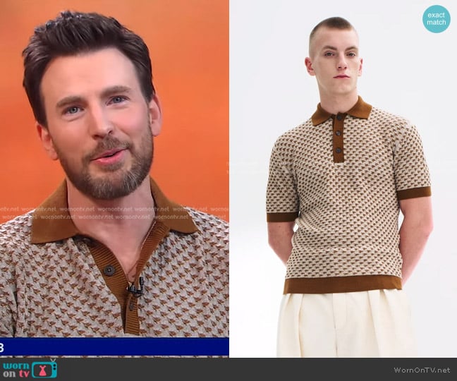 King & Tuckfield Textured Merino Wool Polo worn by Chris Evans on Good Morning America