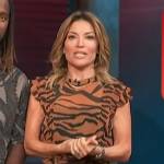 Kit’s brown tiger stripe mini dress on Access Hollywood