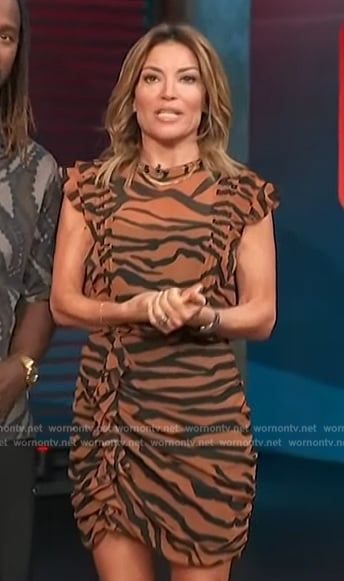 Kit’s brown tiger stripe mini dress on Access Hollywood