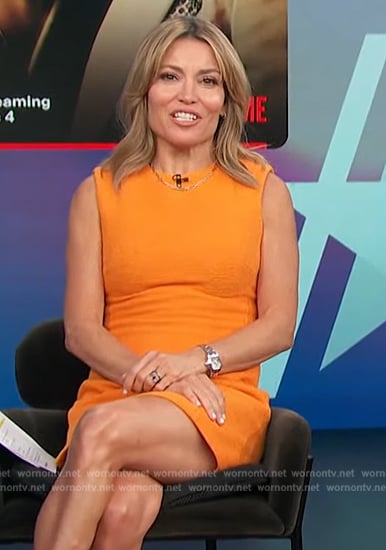 Kit’s orange textured sleeveless dress on Access Hollywood