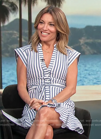 Kit’s blue stripe tie waist mini dress on Access Hollywood