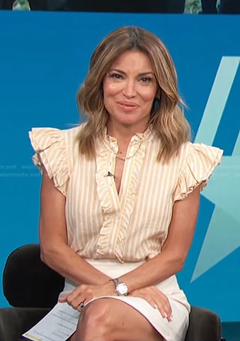 Kit’s yellow stripe ruffle top on Access Hollywood