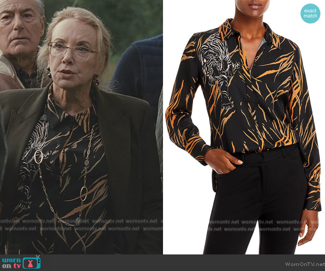 Kobi Halperin Skylar Tiger Print Stretch Silk Blouse worn by J. Smith-Cameron (J. Smith-Cameron) on Succession