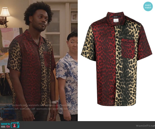 Ksubi Big Cat Resort two-tone shirt worn by Noah Koles (Echo Kellum) on Grand Crew