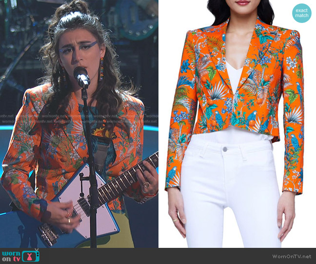 L'Agence Inez Floral Print Crop Blazer worn by Kate Cosentino on The Voice