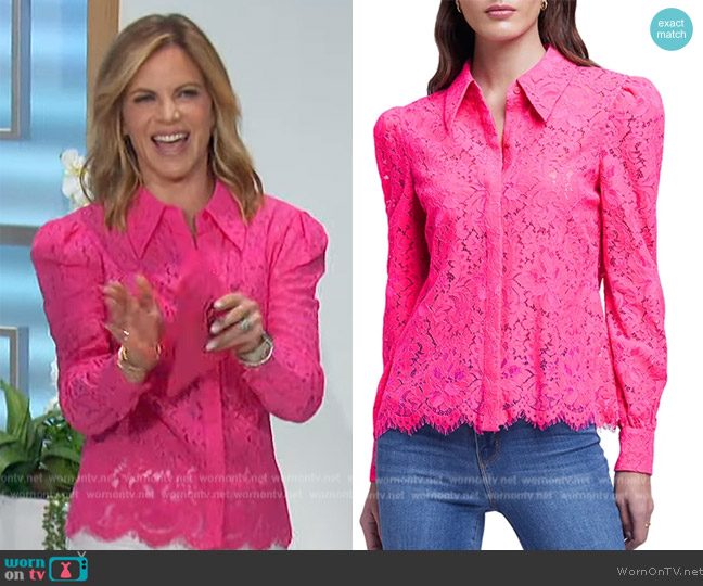 WornOnTV: Natalie’s pink lace shirt on The Talk | Natalie Morales ...