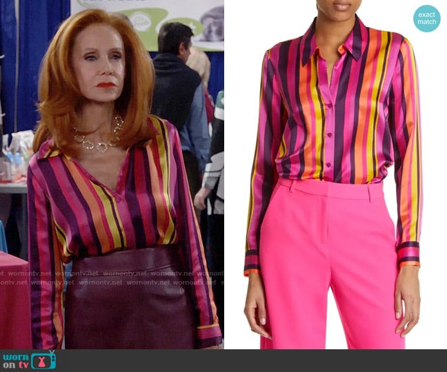 Sheila’s pink striped button down shirt on Call Me Kat