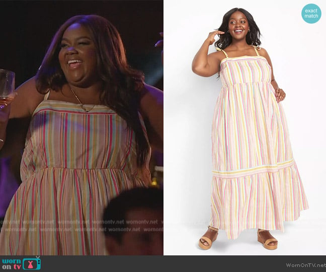 Lane Bryant Tie-Strap Tiered Maxi Dress worn by Nicky (Nicole Byer) on Grand Crew