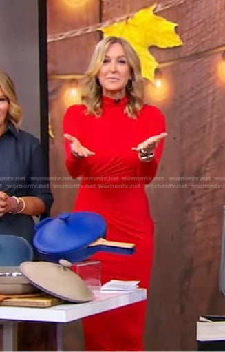 Lara's red gathered waist dress on Good Morning America