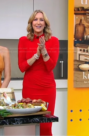 Lara’s red gathered waist dress on Good Morning America