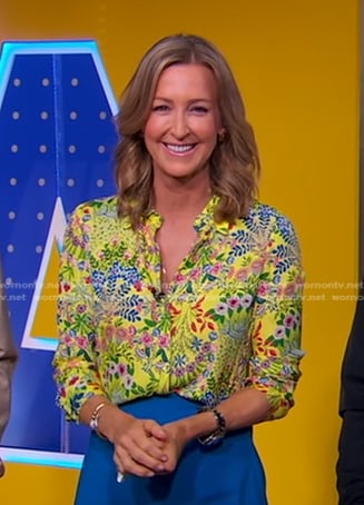 Lara's yellow floral button down blouse on Good Morning America
