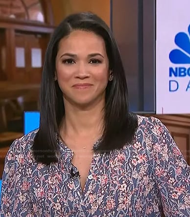 Laura Jarrett's blue floral blouse on NBC News Daily