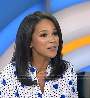 Laura Jarrett's white floral polka dot blouse on Today