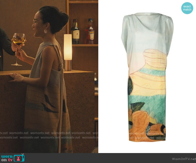 Lemaire Graphic-print midi dress worn by Amy Lau (Ali Wong) on Beef