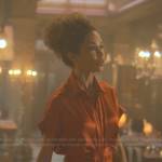 Lena Adams’s orange tie front shirtdress on Good Trouble