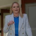 Lexi’s blue tweed blazer on Not Dead Yet