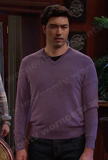 Li Shin’s purple v-neck sweater on Days of our Lives