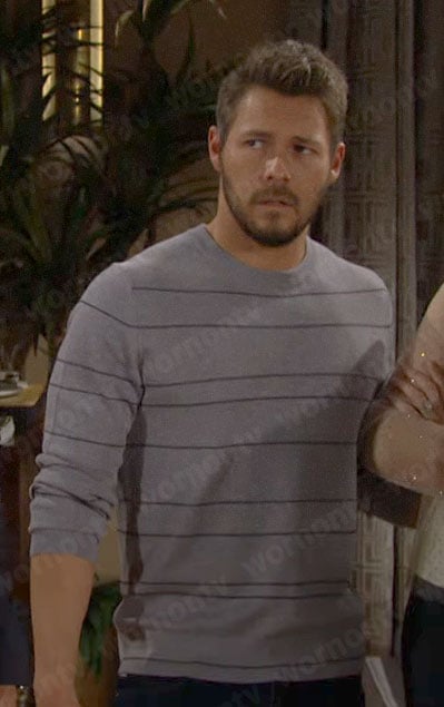 Liam's grey striped sweater on The Bold and the Beautiful