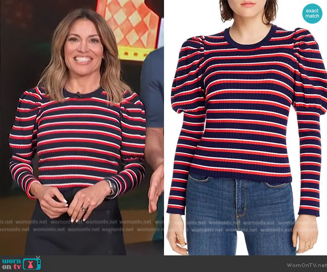 Lini Marla Striped Juliet-Sleeve Sweater worn by Kit Hoover on Access Hollywood