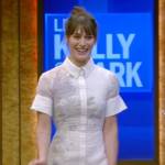 Lizzy Caplan’s white floral print dress on Live with Kelly and Mark