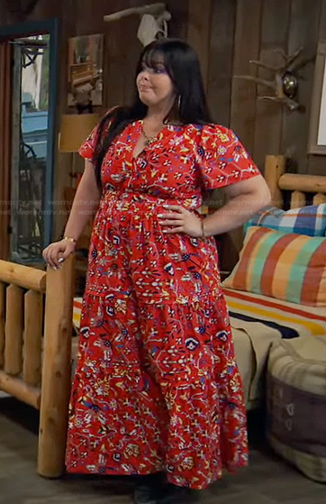 Lou's red floral maxi dress on Bunkd