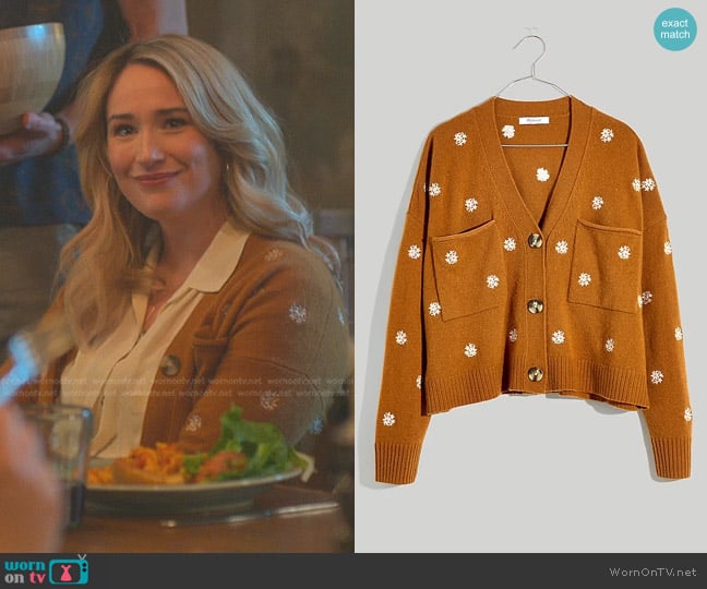 Madewell Flower-Embroidered Upton Cardigan Sweater worn by Davia (Emma Hunton) on Good Trouble