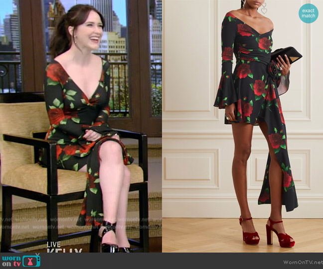 Wornontv Rachel Brosnahans Black Rose Print Mini Dress On Live With Kelly And Ryan Clothes 0486