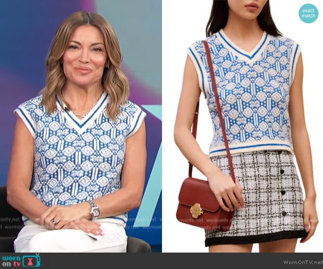 Maje Melonie Clover Jacquard Sleeveless Sweater worn by Kit Hoover on Access Hollywood