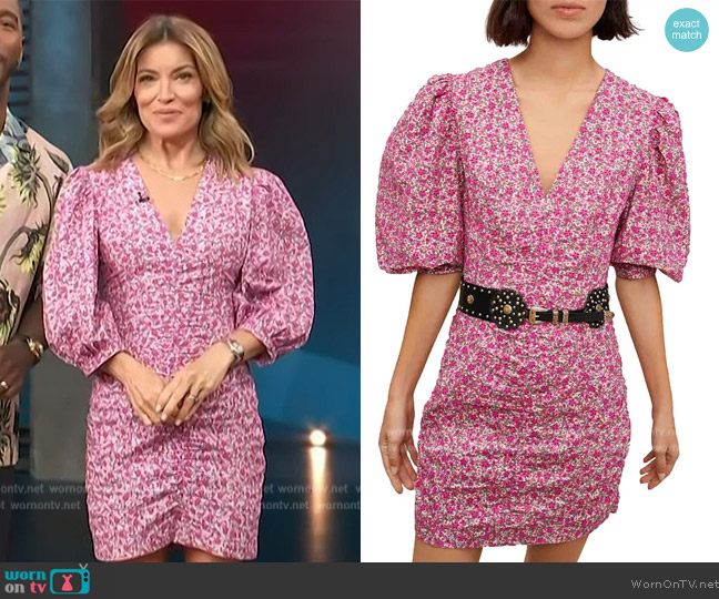 Maje Ryad Eyelet Floral Print Balloon Sleeve Mini Dress worn by Kit Hoover on Access Hollywood