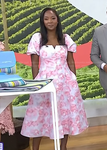 Makho's pink floral puff sleeve midi dress on Today