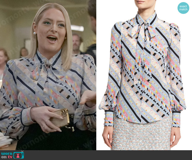 Marc Jacobs Printed Tie-Neck Bishop-Sleeve Blouse worn by Lexi (Lauren Ash) on Not Dead Yet