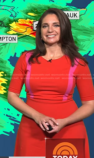 Maria’s red contrast panel dress on Today