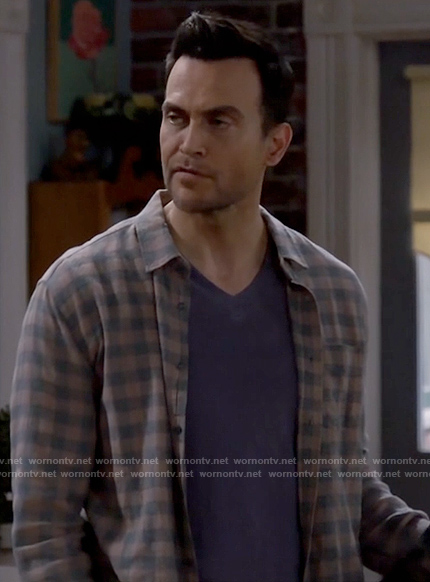 Max's beige and grey checked shirt on Call Me Kat