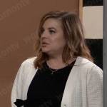 Maxie’s white cardigan with black bows on General Hospital