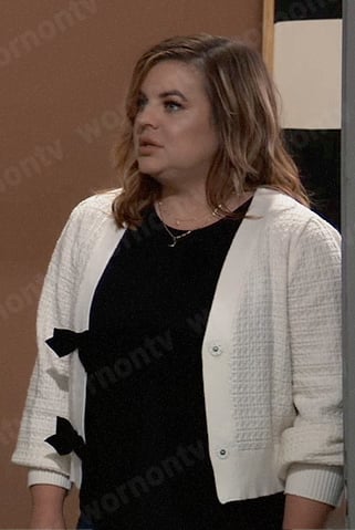 Maxie's white cardigan with black bows on General Hospital