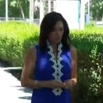 Meg Oliver’s blue dress with white embroidery on CBS Mornings