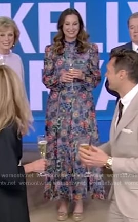 Meredith Seacrest's blue floral print dress on Live with Kelly and Ryan