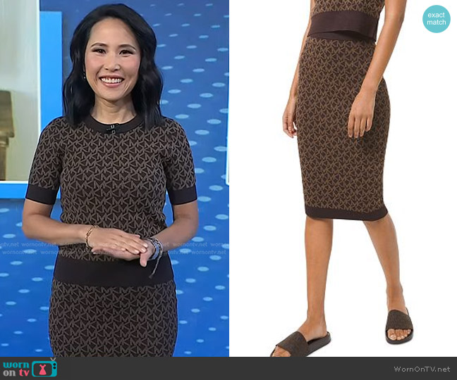 WornOnTV: Vicky’s brown printed short sleeve top and skirt on Today ...