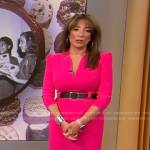 Michelle Miller’s pink belted v-neck dress on CBS Saturday Morning