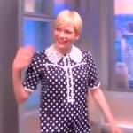 Michelle Williams’ navy polka dot mini dress on The View