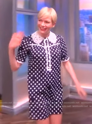Michelle Williams' navy polka dot mini dress on The View